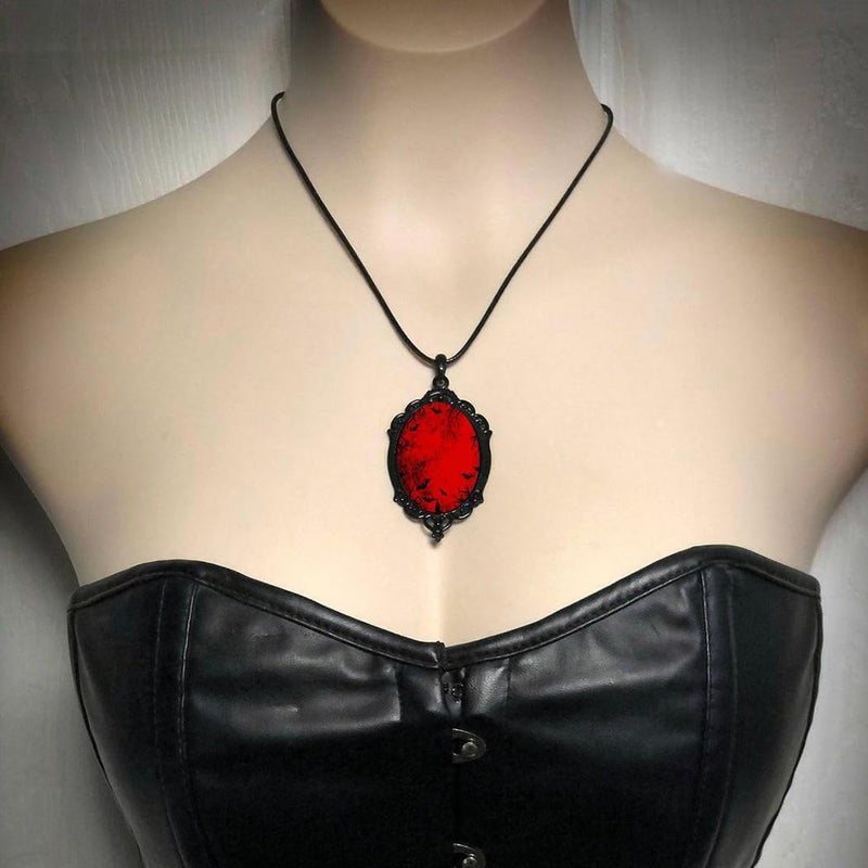 MIFYNN Gothic Bat Glass Pendant Necklace for Women Vintage Gothic Rope Chain Witch Bat Choker Dark Punk Style Necklace Victoria Emboss Necklaces Mystic Witch Jewelry Accessories - Image 1